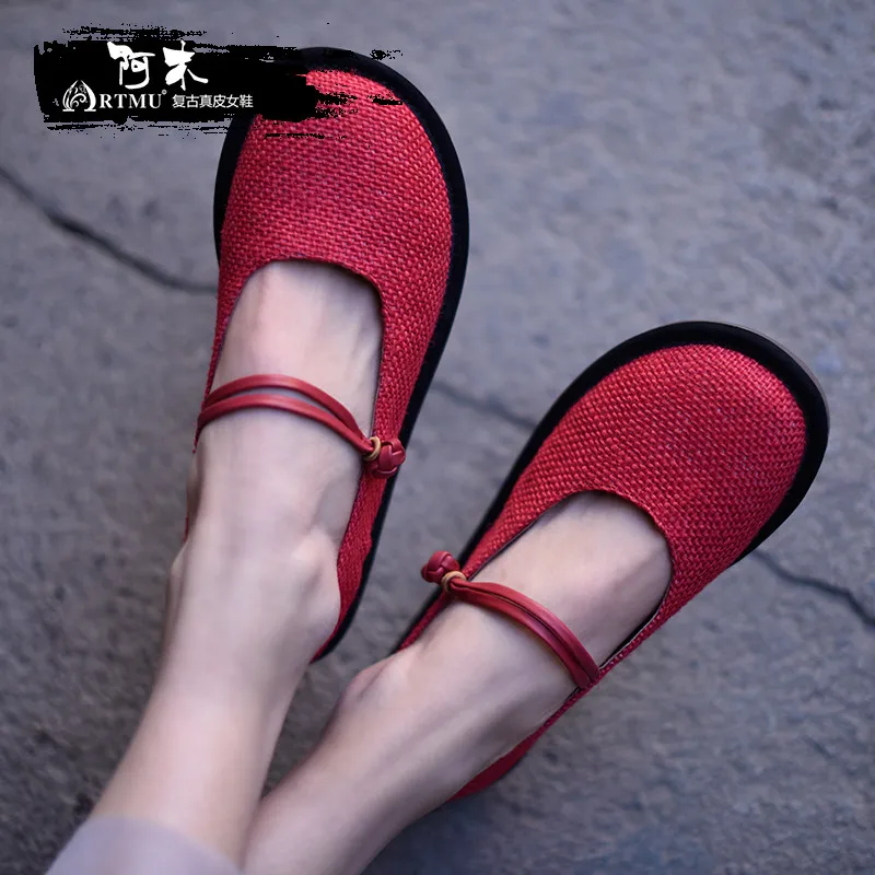 Artmu Retro Women Shoes Mary Jane Casual Vintage Hemp Round Toe Handmade Leather Woman Female Tenis feminin Gift | Обувь