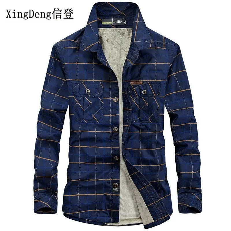 XingDeng бархатная брендовая 100% хлопковая модная теплая мужская рубашка с флисовой