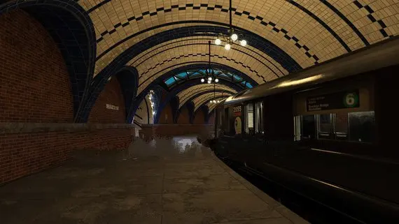 Фон для детской фотосъемки с изображением старой станции метро поезда Железной