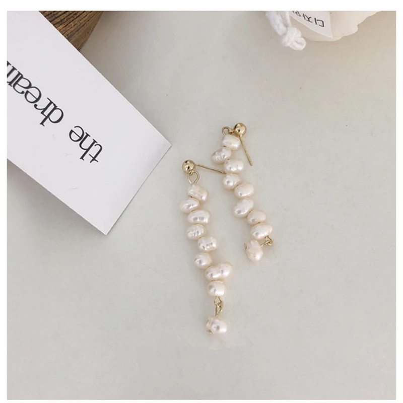 HUANZHI новые корейские S925 Серебряные иглы натуральный пресноводный жемчуг кисточкой металлические соединительные барочные серьги для женщин девушек