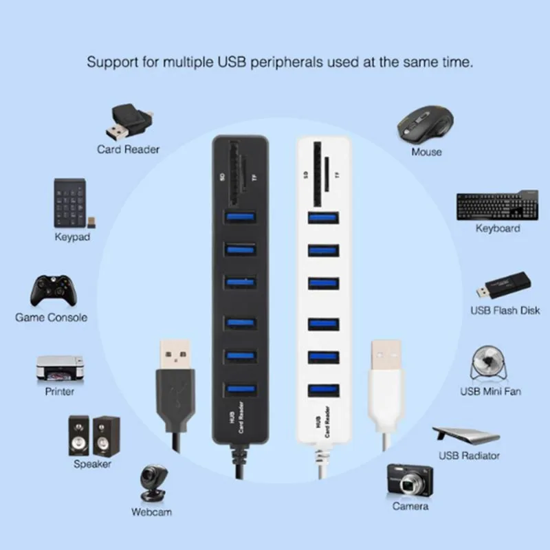 8 портов USB2.0 концентратор адаптер 6 USB + SD TF устройство для чтения карт памяти