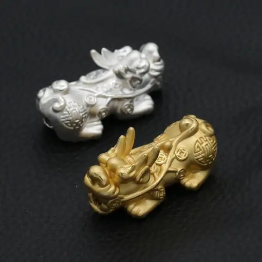 3D 100% 999 серебряные бусины Pixiu настоящие из чистого серебра Fengshui Lucky бусы с
