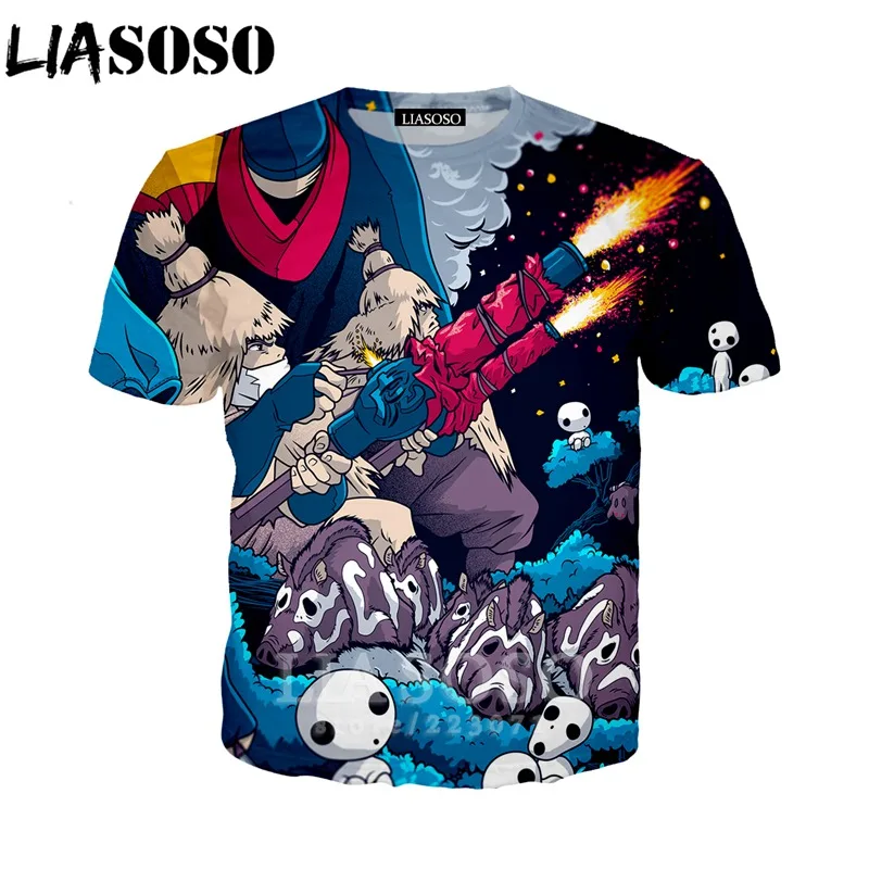LIASOSO летняя новинка Мужская и Женская толстовка 3D принт аниме принцесса Mononoke