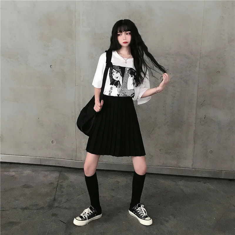 Harajuku Kawaii женские плиссированные юбки с высокой талией Короткая юбка летняя