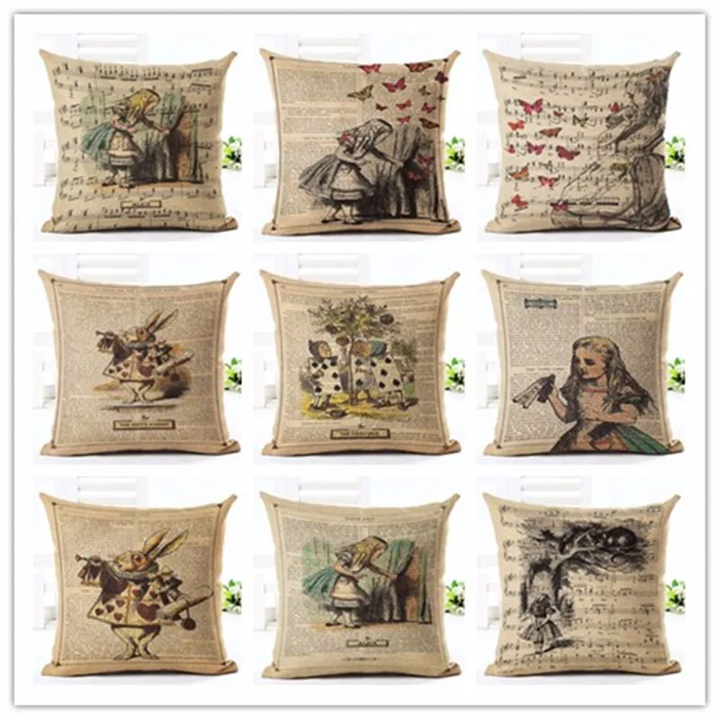 

Hot Sell High Quality Creative Retro Pictorial Soft Pillow Cojines Seat Cushion Almofadas Cotton Linen Square