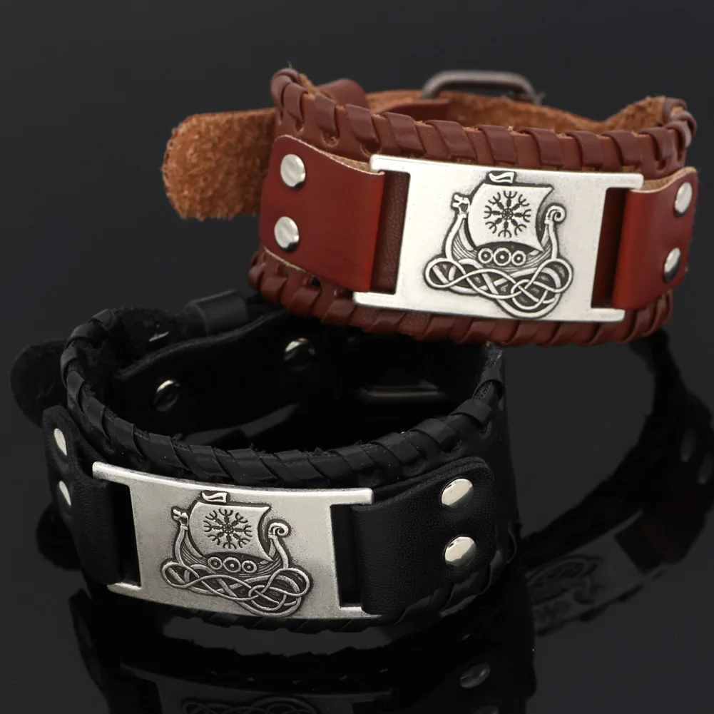 Скандинавский Викинг Dragon ship vegvisir оригинальная кожаная искусственная кожа