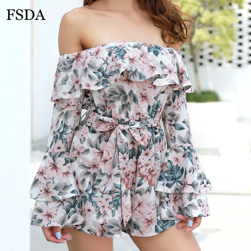 Женский пляжный комбинезон FSDA повседневный без бретелек с цветочным принтом и