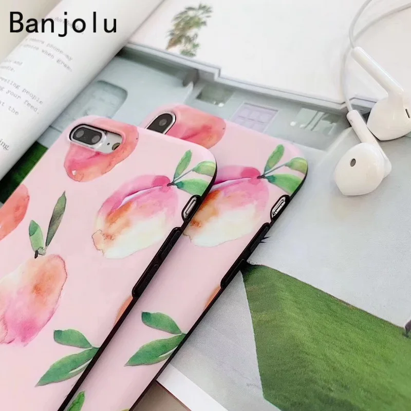Banjolu Fashion Cute Peach Phone Case for iPhone X XS MAX XR 8 7 6 6s Plus Pink Soft TPU Girly Back Cover |