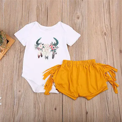 Топы с рисунком оленя для новорожденных девочек комбинезон короткими рукавами +