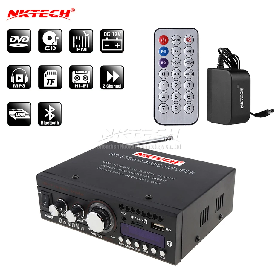 Автомобильный усилитель мощности NKTECH с Bluetooth 20 Вт Hi Fi стереозвук бас громкость USB