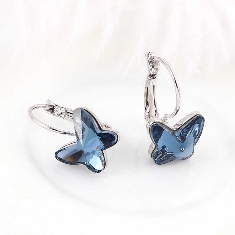BAFFIN Crystals From Swarovski Trendy Korean Butterfly Drop Earrings For Women Party Silver Color Brincos Statement Jewelry Gift | Украшения