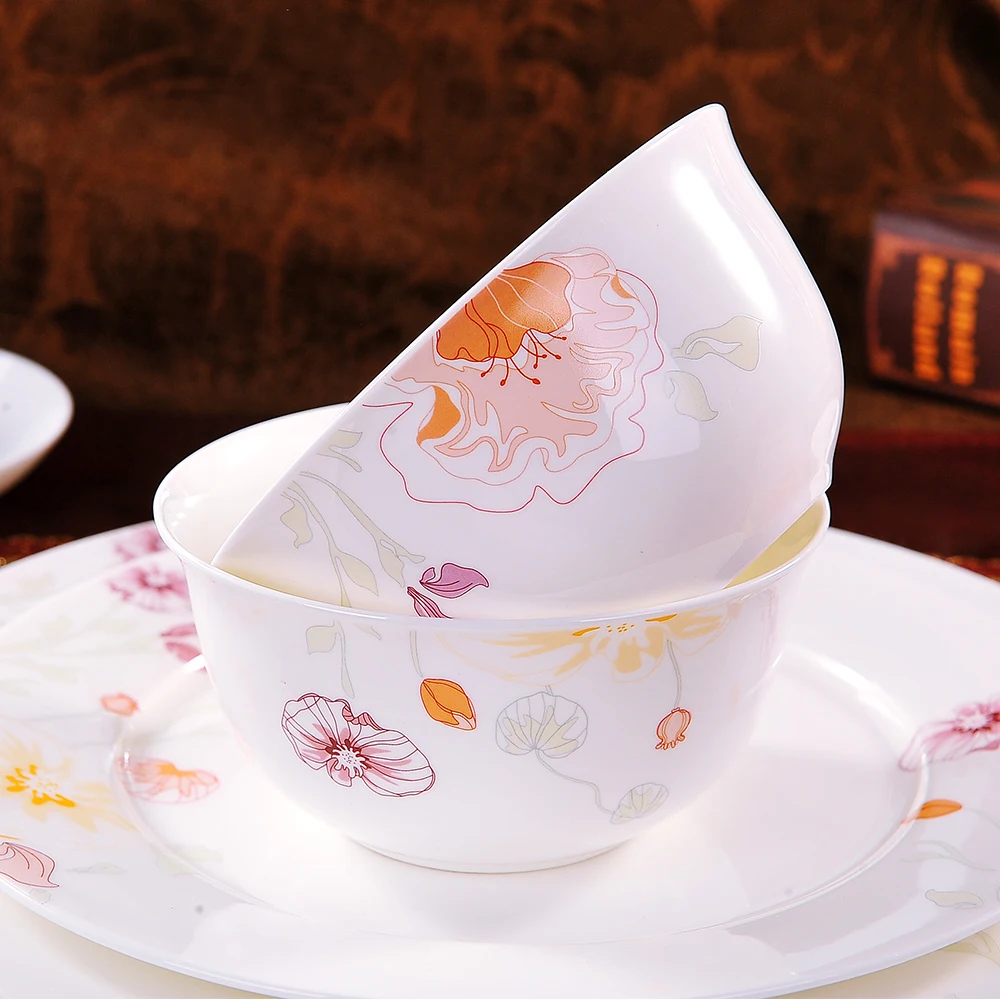 guci Bowl set Jingdezhen 56 head bone china tableware suit pottery dish Set Wedding Gift | Дом и сад