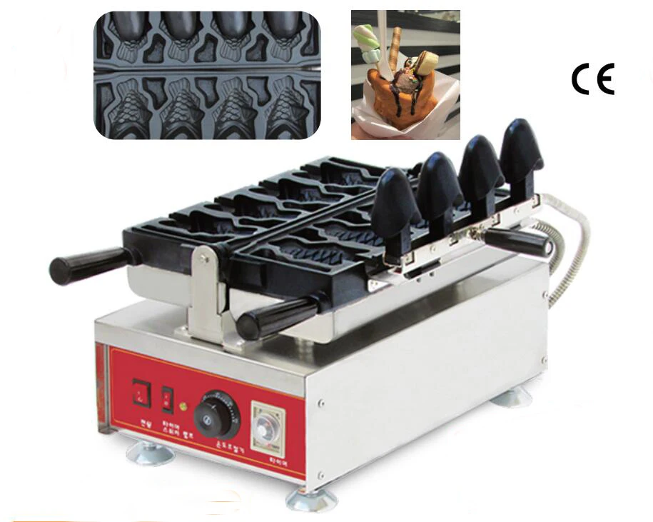 Корейская Taiyaki машина с 110v или 220v открытый рот положить мороженое рыба