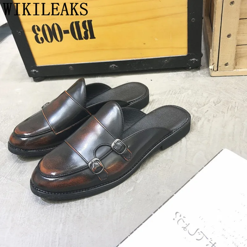 Мужские полуботинки; mule masculino; мужские кожаные тапочки; туфли с двойным ремешком; мужские туфли на плоской подошве; erkek spor ayakkabi buty meskie