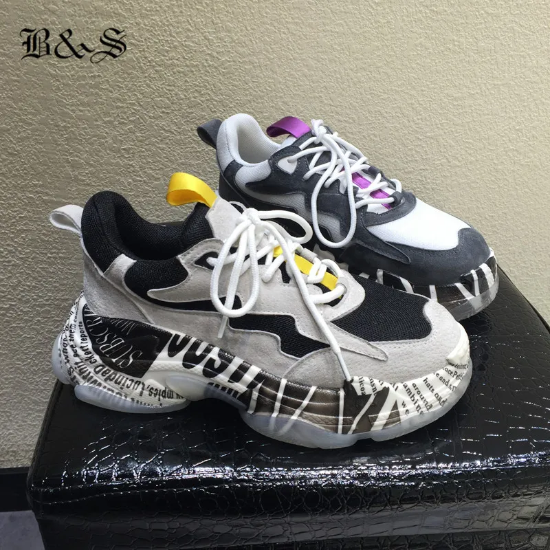 New Black& Street Vintage Suede Leather lace up breathable Platform Boots luxury Graffiti Sole Trainer sneaker Women Shoe