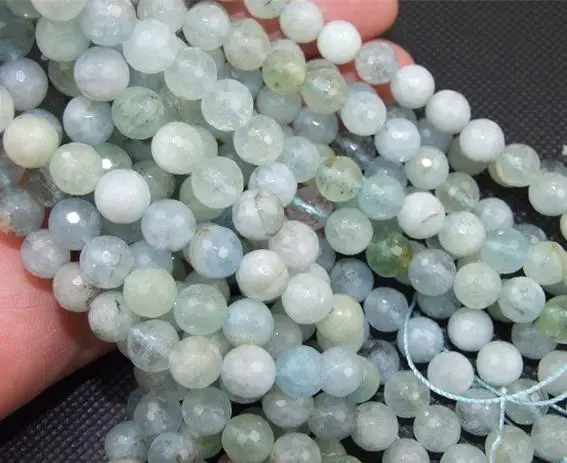 Круглые бусины с граненым аквамариновым драгоценным камнем 8 мм 15 дюймов LC3-212 |