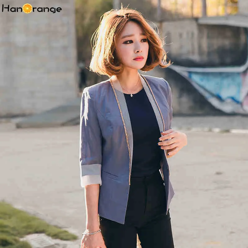 Женский офисный костюм HanOrange Тонкий льняной блейзер с воротником из органической