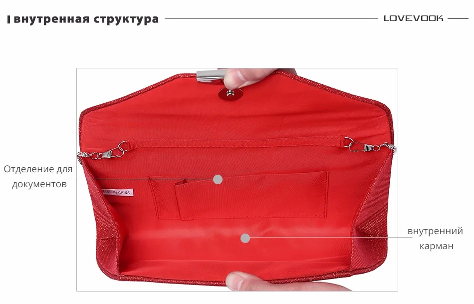 Женские вечерние клатчи LOVEVOOK, модная сумкая в руках для концерта с засовом, сумка через плечо с тонкой железной цепочкой для вечеринки, изготовлена из ткани с блестками