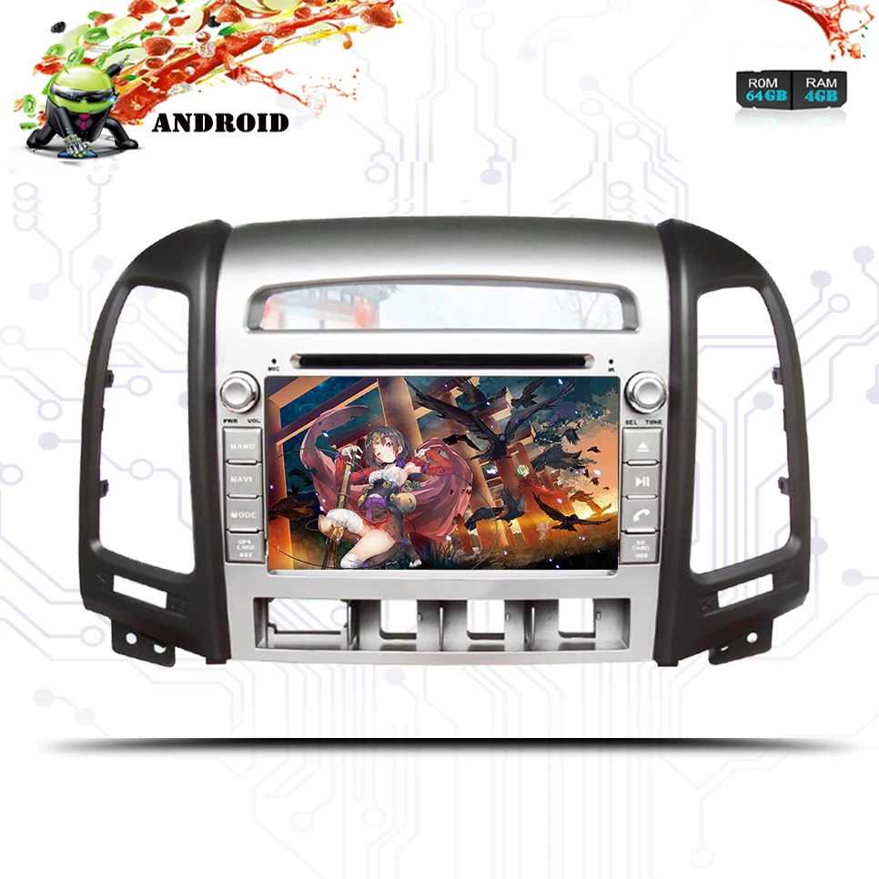 ОЗУ 4 Гб ПЗУ 64 ГБ 1024*600 8 ядер Android 9 0 2din автомобильное радио DVD GPS для Hyundai Santa Fe 2006-2012
