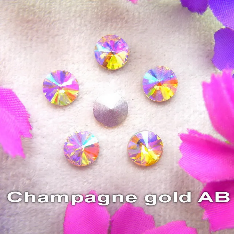A8 Champagne gold AB AB цвета 6 мм 8 мм 10 мм 12 мм 14 мм 16 мм 18 мм круглые Rivoli Форма стекло Кристалл Клей На Стразы бусины аксессуары diy отделка - Цвет: A8 Champagne gold AB