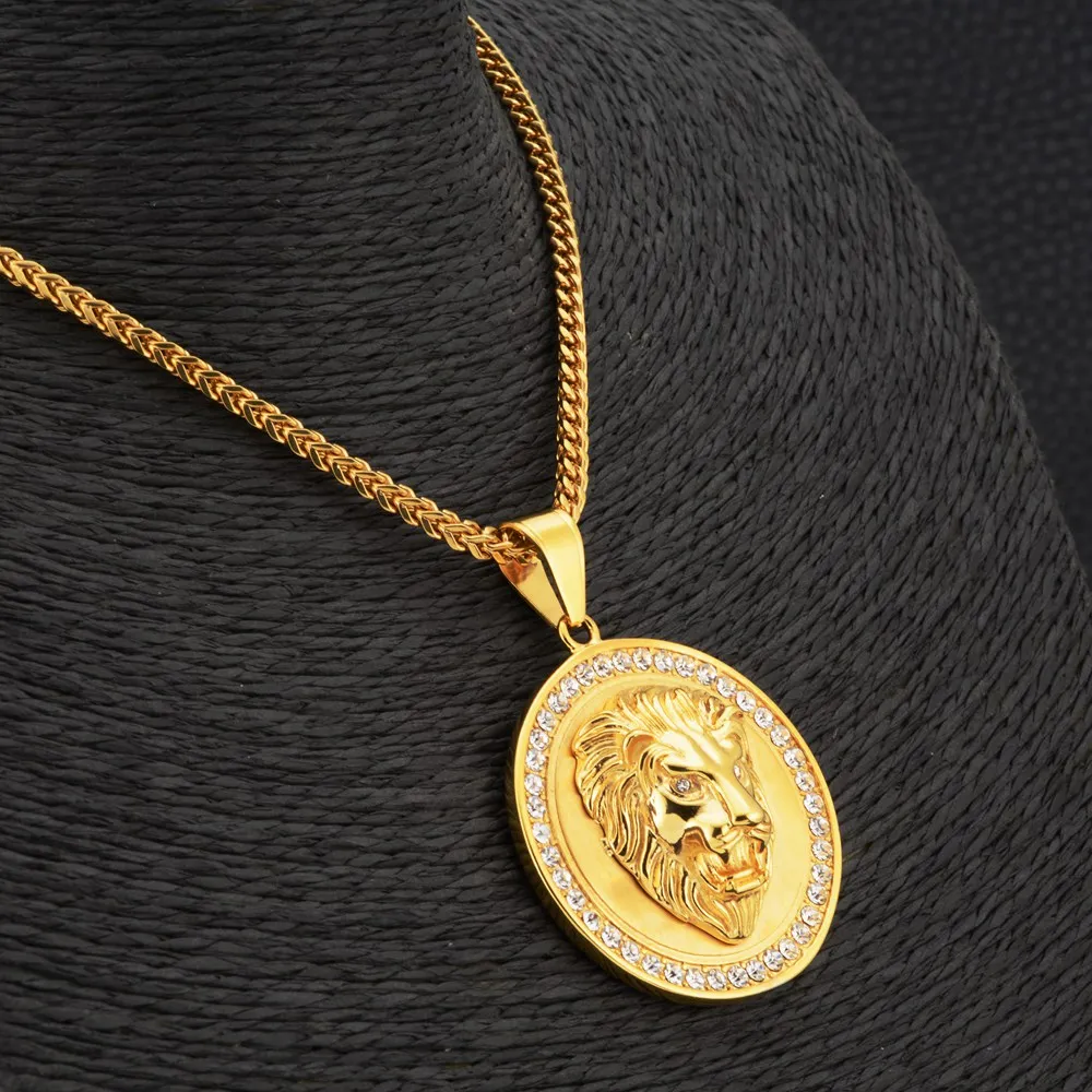 2019 Новый Goofan Hophop лев голова диск Кулон ожерелье из нержавеющей стали модные