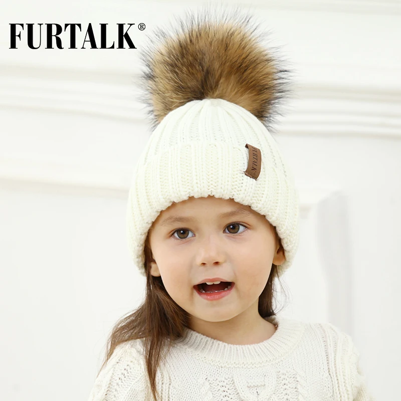 Furtalk Унисекс детей в возрасте 2 7 теплые зимние Pom Hat для мальчиков и девочек