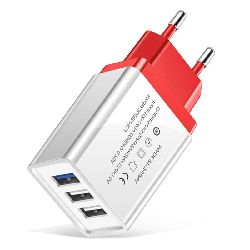 EU Red USB зарядное устройство EU US Plug 3 порта Быстрая зарядка мобильного телефона зарядное устройство для iPhone X samsung Xiaomi huawei дорожное зарядное устройство - Тип штекера: EU Red