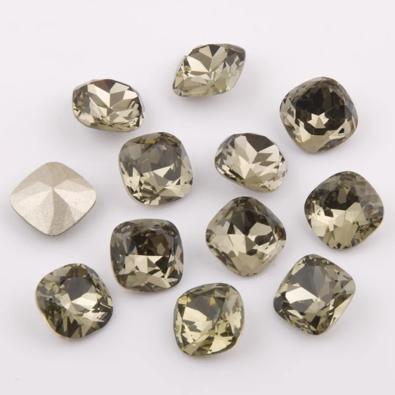YANRUO #4470 All Sizes Black Diamond Cushion Cut Strass Glass Loose Beads Crystal Setting Point Back Fancy Stones | Дом и сад