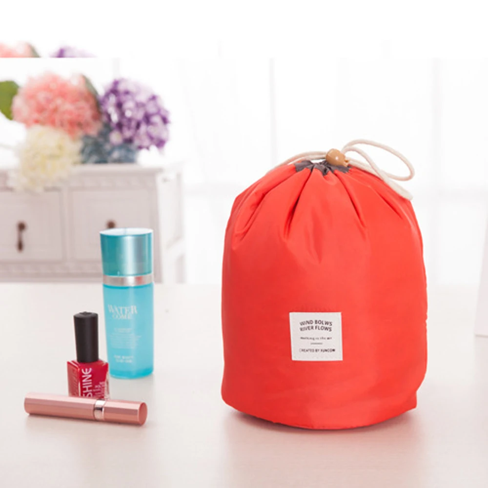 New Arrival Barrel Shaped Travel Drawstring Cosmetic Bag Nylon High Capacity Elegant Drum Wash Bags Makeup Organizer Storage | Багаж и
