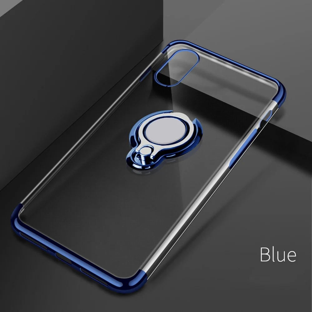 Blue OTAO ультра тонкий прозрачный чехол для телефона для iPhone XS MAX XR X 8 7 6 6S Plus автомобильный Магнитный чехол s чехол с держателем-кольцом для пальца Coque - Цвет: Blue