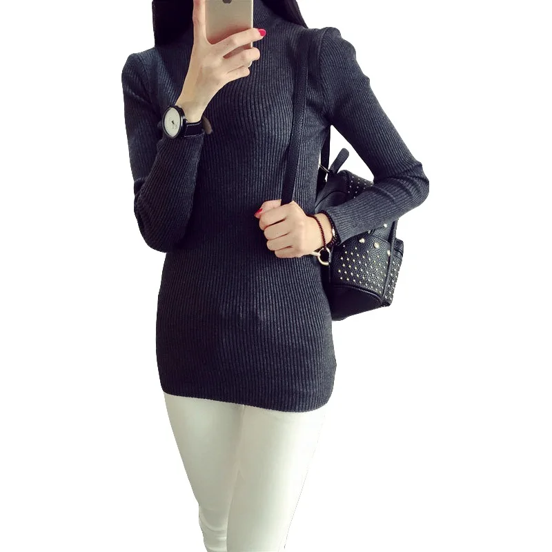 Fashion Solid Knit Women Sweater Autumn Winter Black / Pink Purple Turtleneck Casual Girl Pullovers | Женская одежда