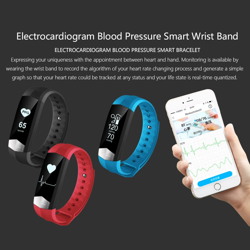 Zucoor умный Браслет ЭКГ PPG крови Давление сердечного ритма Smartband Пульс монитор CD01