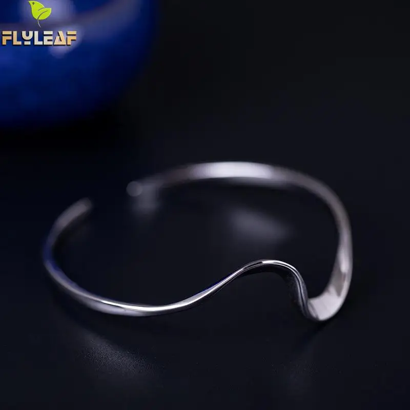 

Flyleaf 100% 925 Sterling Silver Mobius Open Cuff Bracelets & Bangles For Women Frosty Style Lady Fashion Jewelry