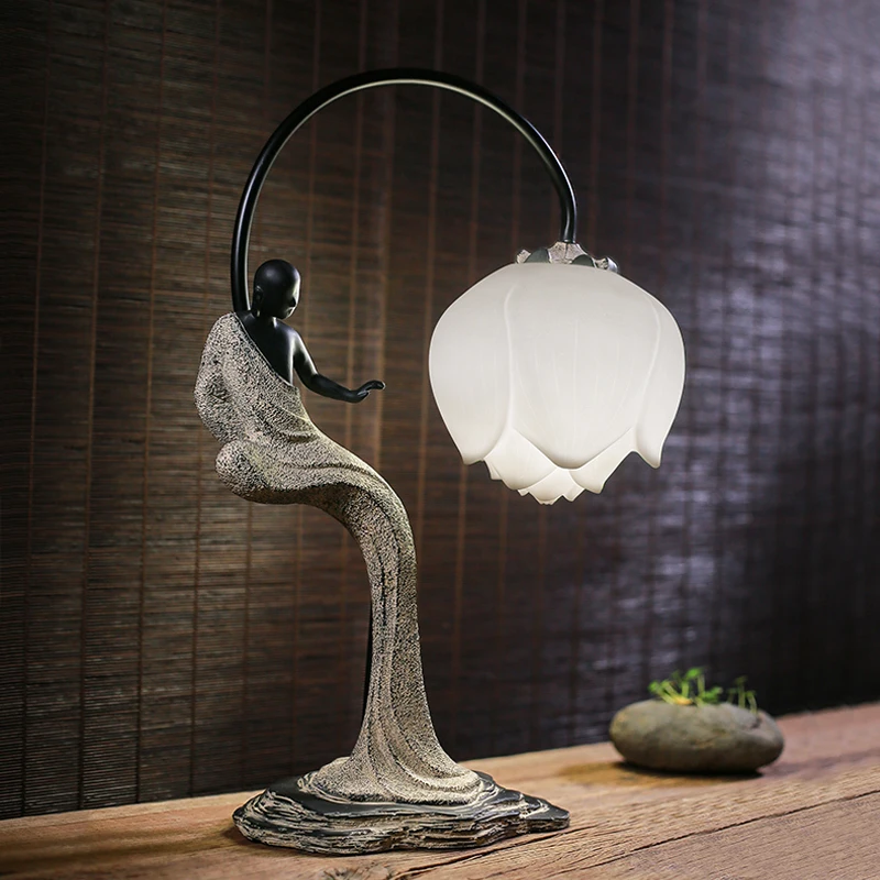 Новый китайский стиль ретро Zen настольные лампы для гостиной Led кровать лампа