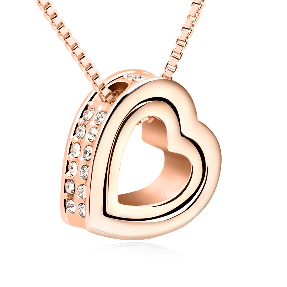 

High Quality Double Heart Necklaces Pendants Crystals Gifts For Valentine's Day