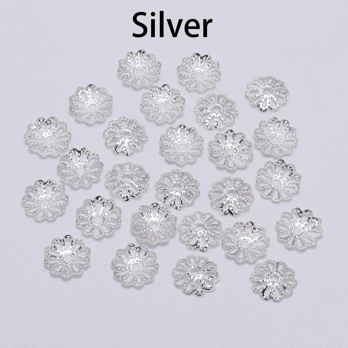 Silver 200 шт. 7 9 мм цвет серебристый, Золотой юбка с цветочными лепестками и шапки оптом распорка Подвески биссерных колпачков для изготовления ювелирных изделий Аксессуары Сделай Сам - Цвет: Silver