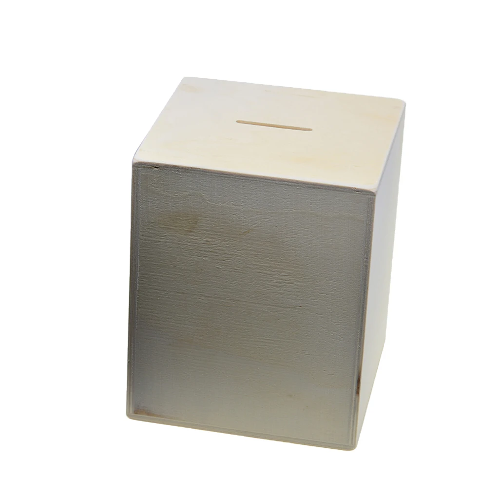 DIY Cuboid необработанные деревянные монетные банки коробка для экономии денег