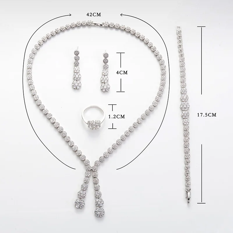 Hadiyana Fashion Engagement Party 4pc Jewelry Sets With White full Zircon New Tassel Design Bridal Jewelry Acessories Set CN022