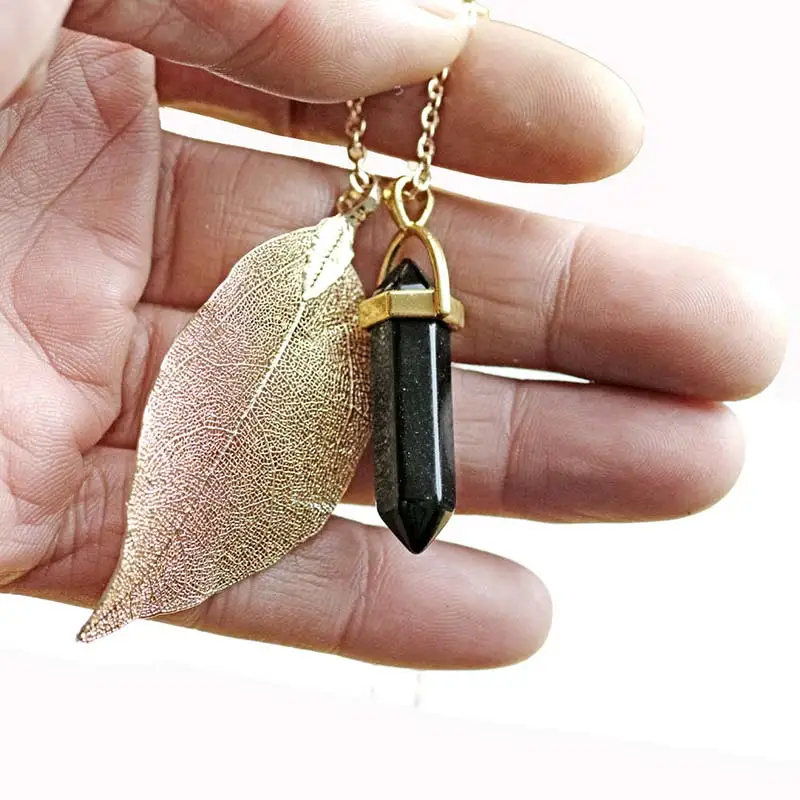 Кварцевое ожерелье с кристаллом подвеска из черного оникса в стиле бохо
