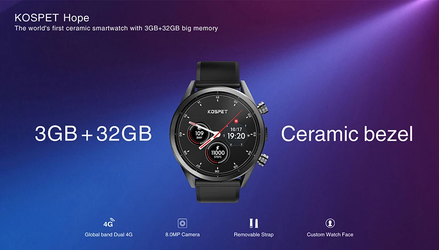 KOSPET Hope 4G Bluetooth Android 7.1.1 1,3" сенсорный экран 3 ГБ+ 32 ГБ IP67 Водонепроницаемый MT6739 камера gps бизнес смарт часы телефон