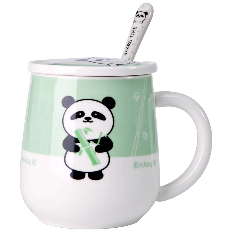Kawaii панда кружки керамическая чашка собака кошка кролик молоко кофе с ложкой