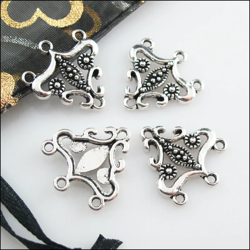 Модные 25 шт. Тибетский серебристый цвет треугольник цветок очаровывает