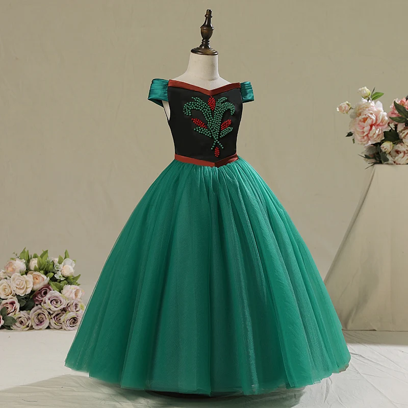 Детское платье принцессы Анны без рукавов с бисером для косплея вечеринки