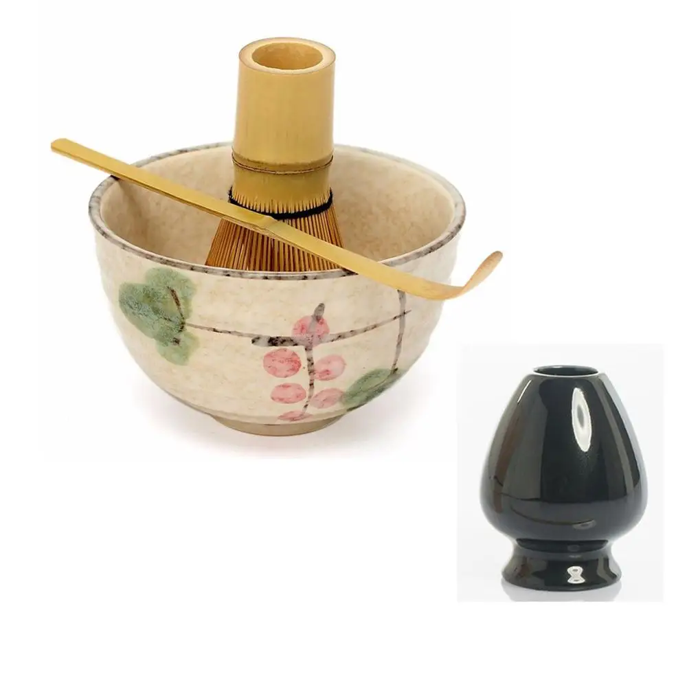 4 PCS Элегантная традиционная matcha giftset натуральная бамбуковая ложечка венчик Совок церемониальная чаша для маття венчик держатель японская маття чайные наборы - Цвет: 4 PCS