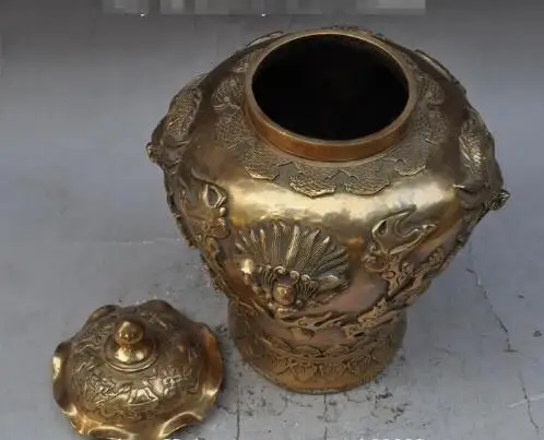 YM 305 11 &quotКитай латунный Дракон play bead foo Собака Лев Статуя танки Crock банка бутылка