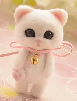 White cat Имитация кошачьей шерсти, набор для рукоделия, шерсть, войлок, игла для украшения, рукоделие, ручная работа - Цвет: White cat