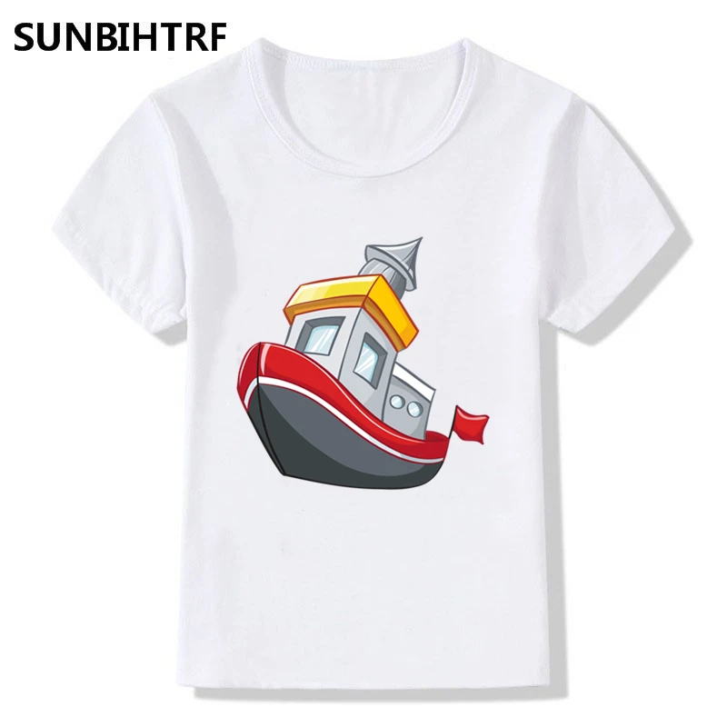 2018 г. модные детские милые футболки с рисунком корабля короткими рукавами для