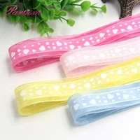 5m new 25mm chiffon edge heart printed satin ribbon for wedding diy crafts gift packing belt diy hair bow sewing accessories