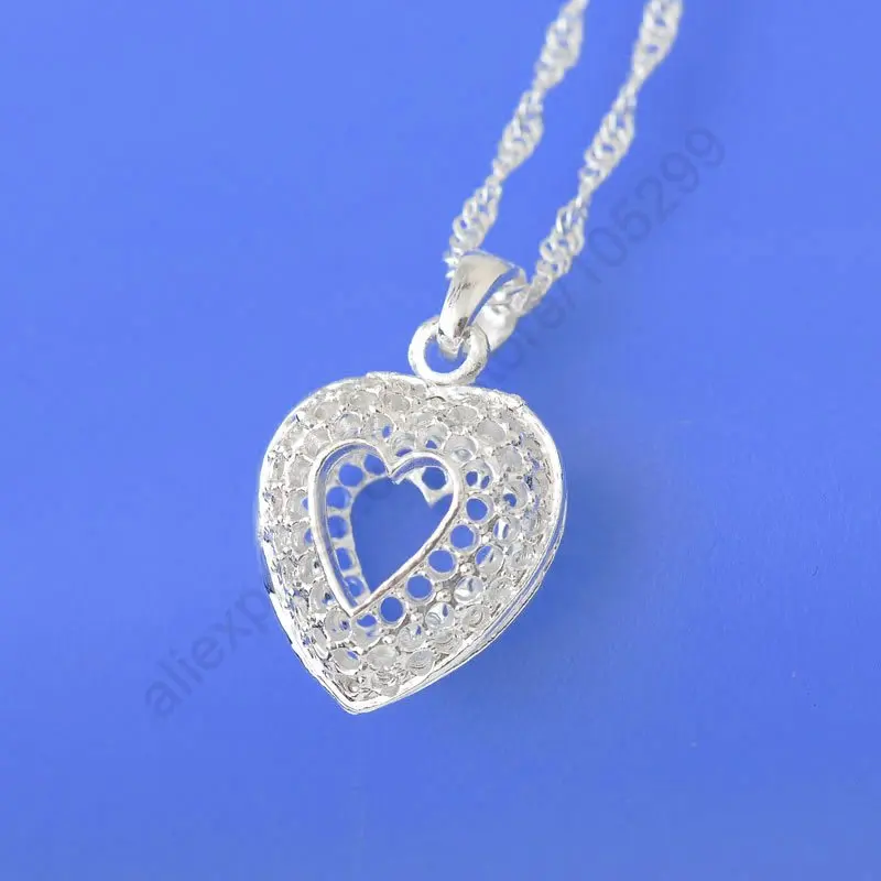 

Fast Shipping Wholesale Lot Genuine 925 Sterling Silver Inside New Heart Pendant Necklaces+18" Singapore Chains Fashion