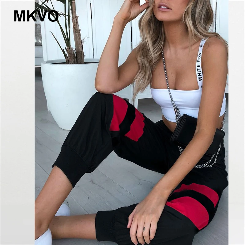 Модные сшивные спортивные штаны шаровары широкие брюки женские с высокой талией